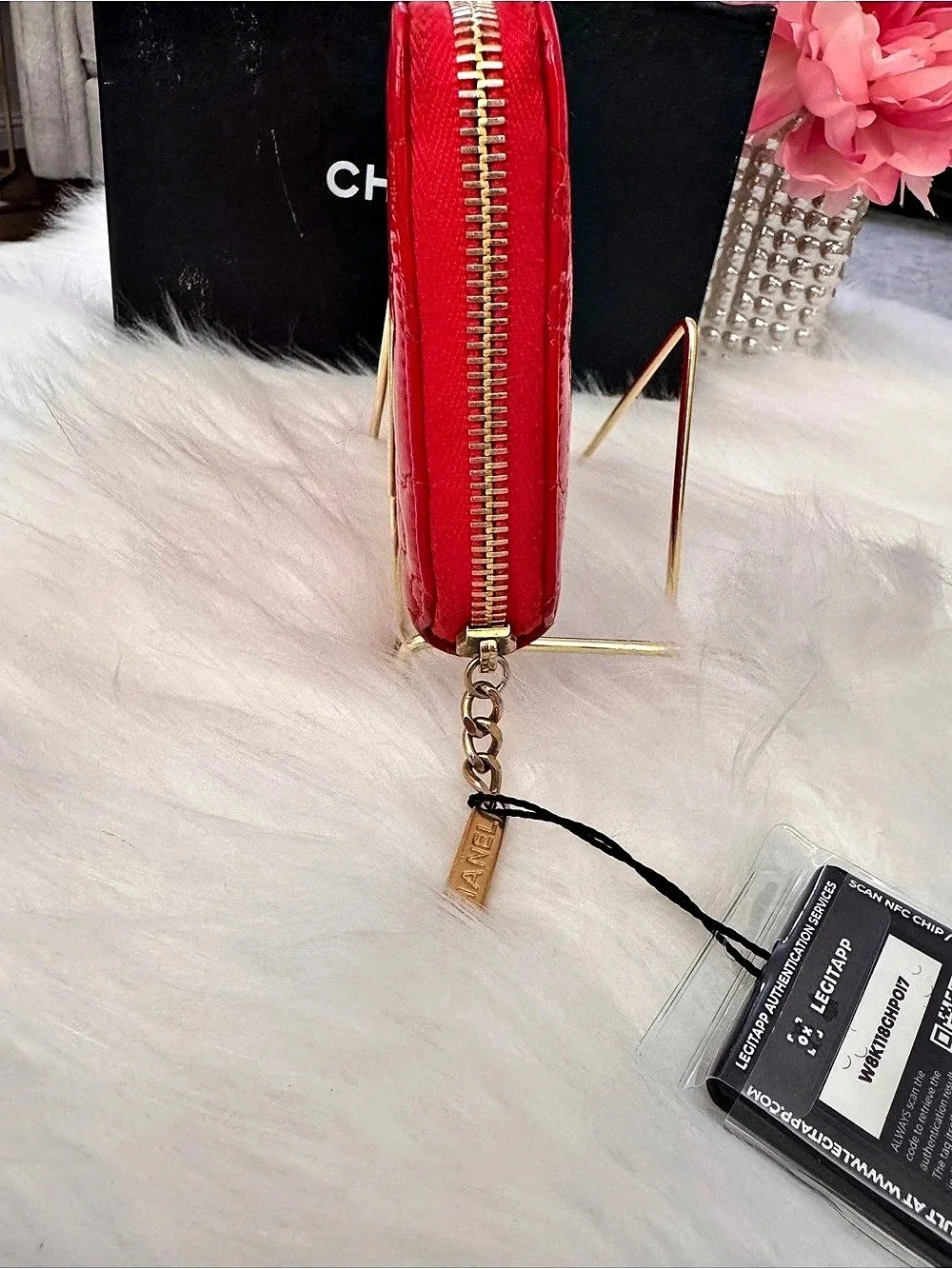 Chanel Red Puzzle Patent Leather Long Zip Around Wallet with Gold-Tone Hardware